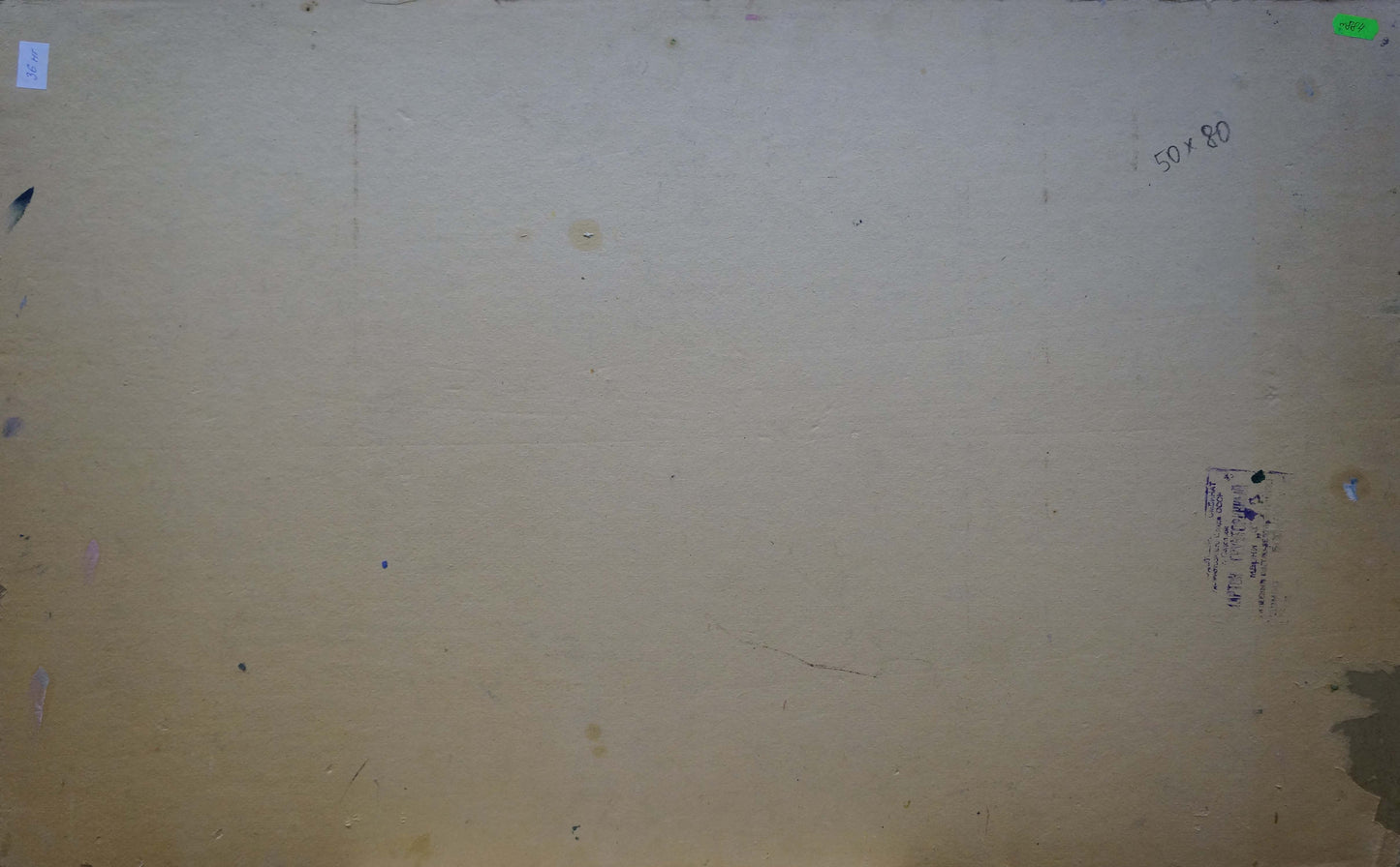 Beige textured canvas back of oil painting landscape with sunset