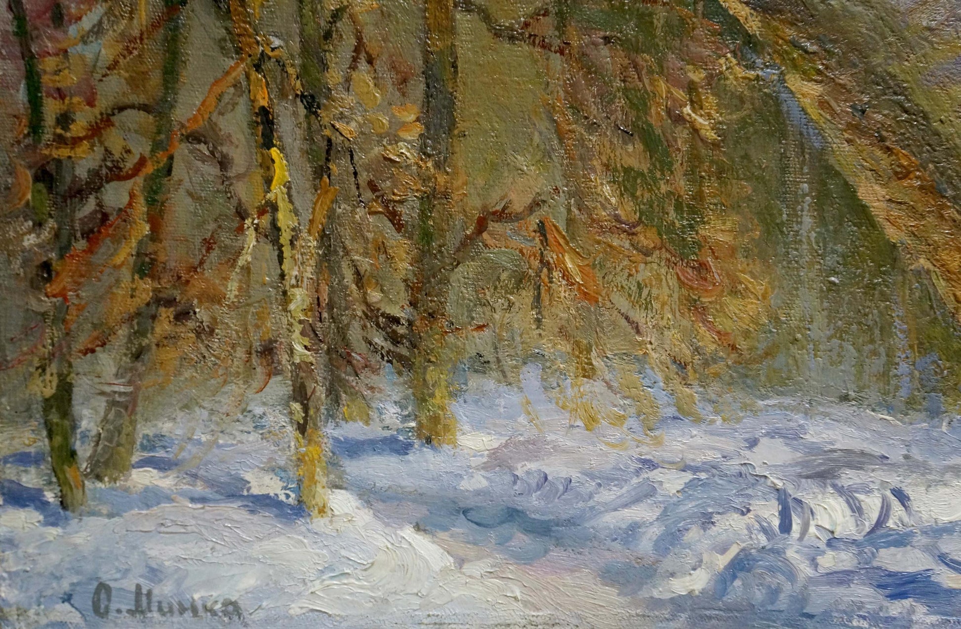Textured impressionist snowy forest oil painting by Mynka Alexander Fedorovich