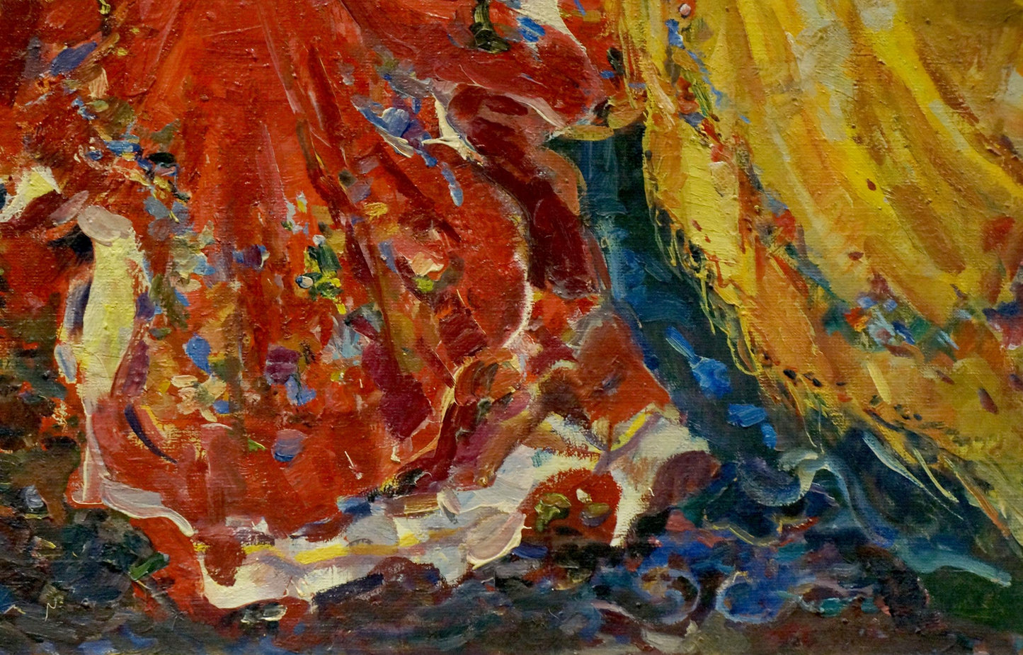 Vibrant red and yellow gypsy portrait oil painting by Tytarenko Odarka Anatoliivna