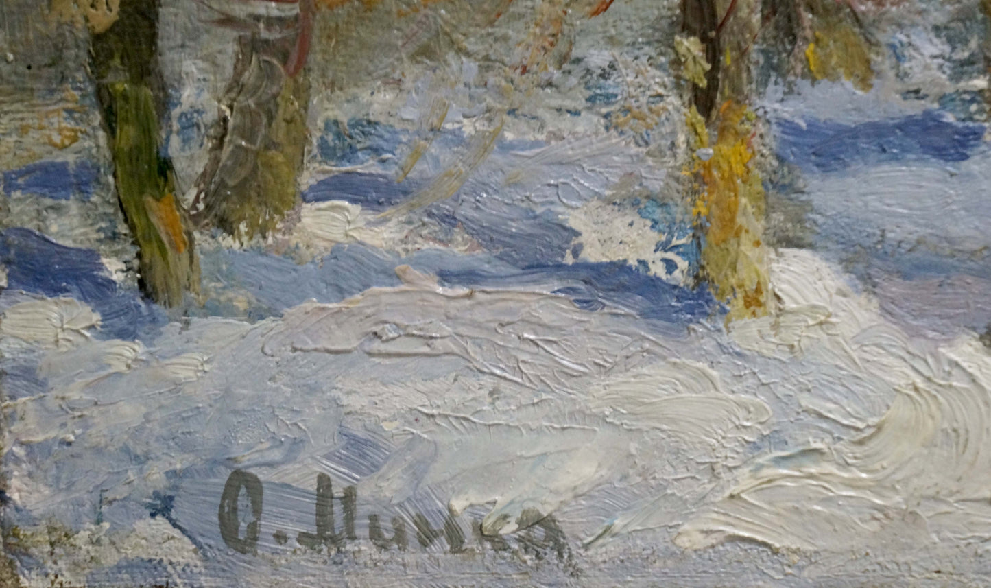 Textured impressionistic snowy forest oil painting by Mynka Alexander Fedorovich