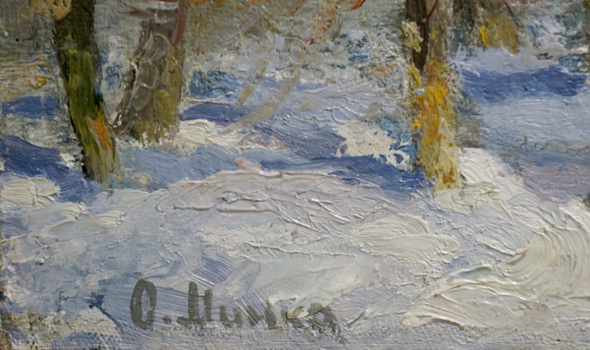 Textured impressionistic snowy forest oil painting by Mynka Alexander Fedorovich