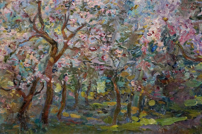 Vibrant impressionist oil painting of blooming trees by Tytarenko Odarka Anatoliivna