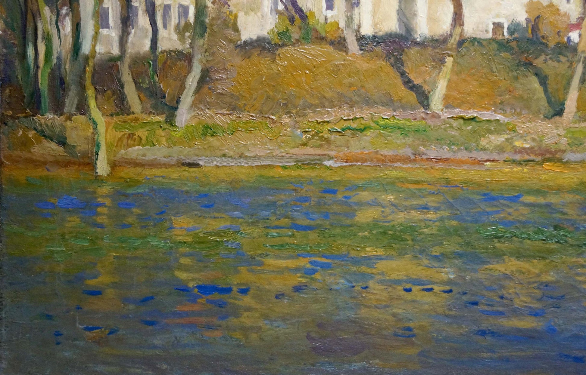 Textured impressionist oil painting by Mynka Alexander Fedorovich: vibrant river scene