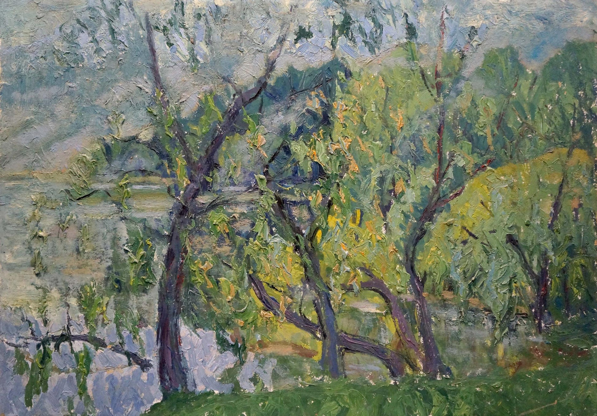 Textured impressionist oil painting by Gaiduk Viktor Kirillovich with gnarled trees