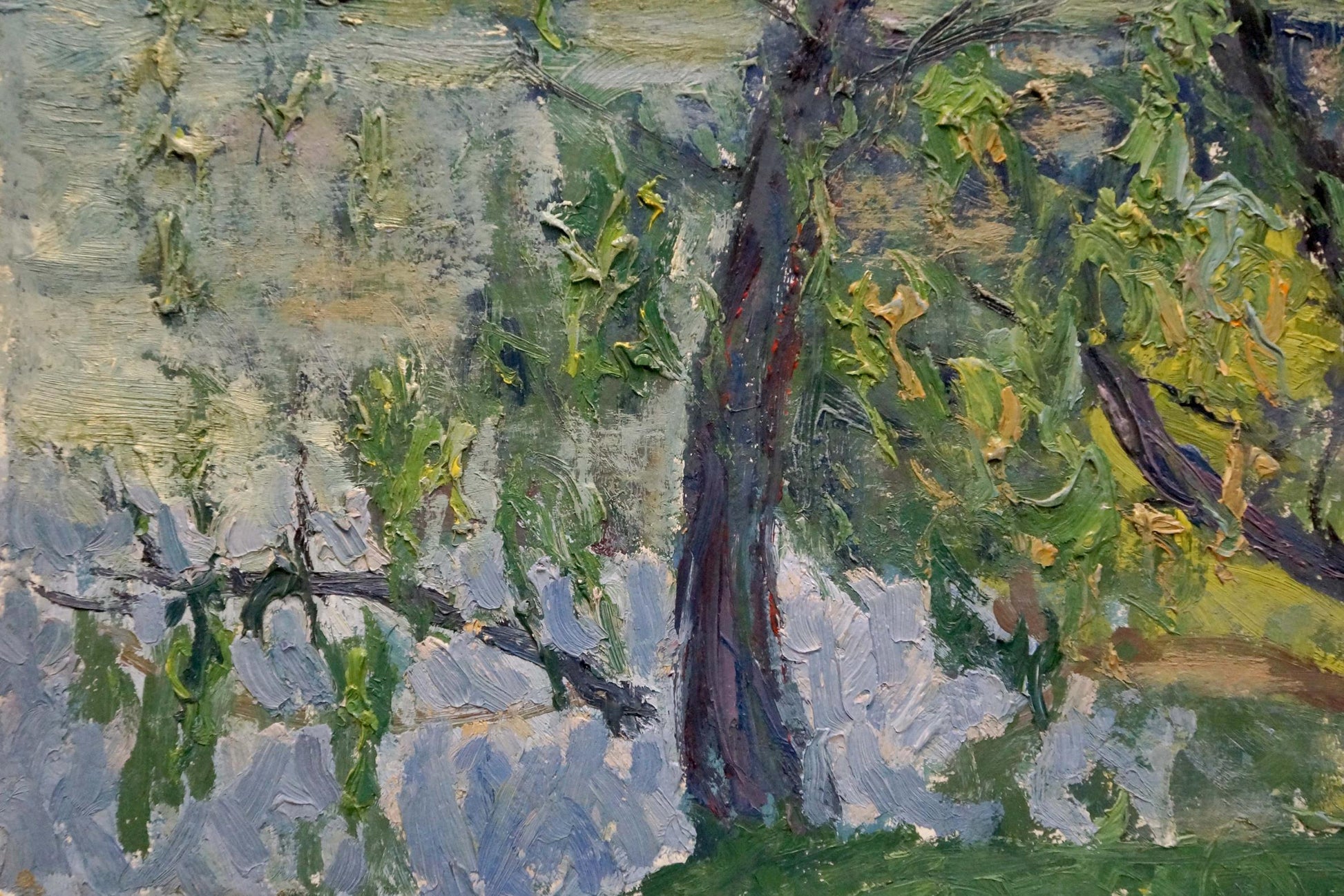 Textured oil painting of river landscape tree by Gaiduk Viktor Kirillovich