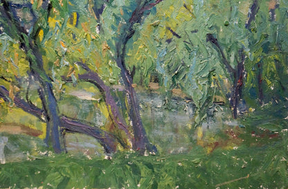 Oil painting of river landscape with impressionist trees by Gaiduk Viktor Kirillovich