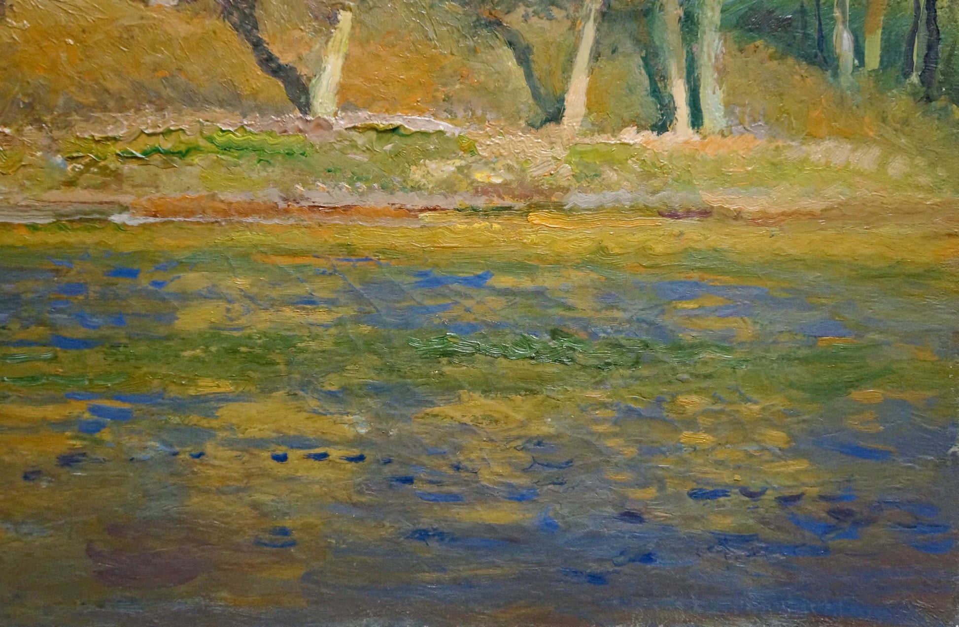 Oil painting Museum Mynka by Alexander Fedorovich, tranquil water scene