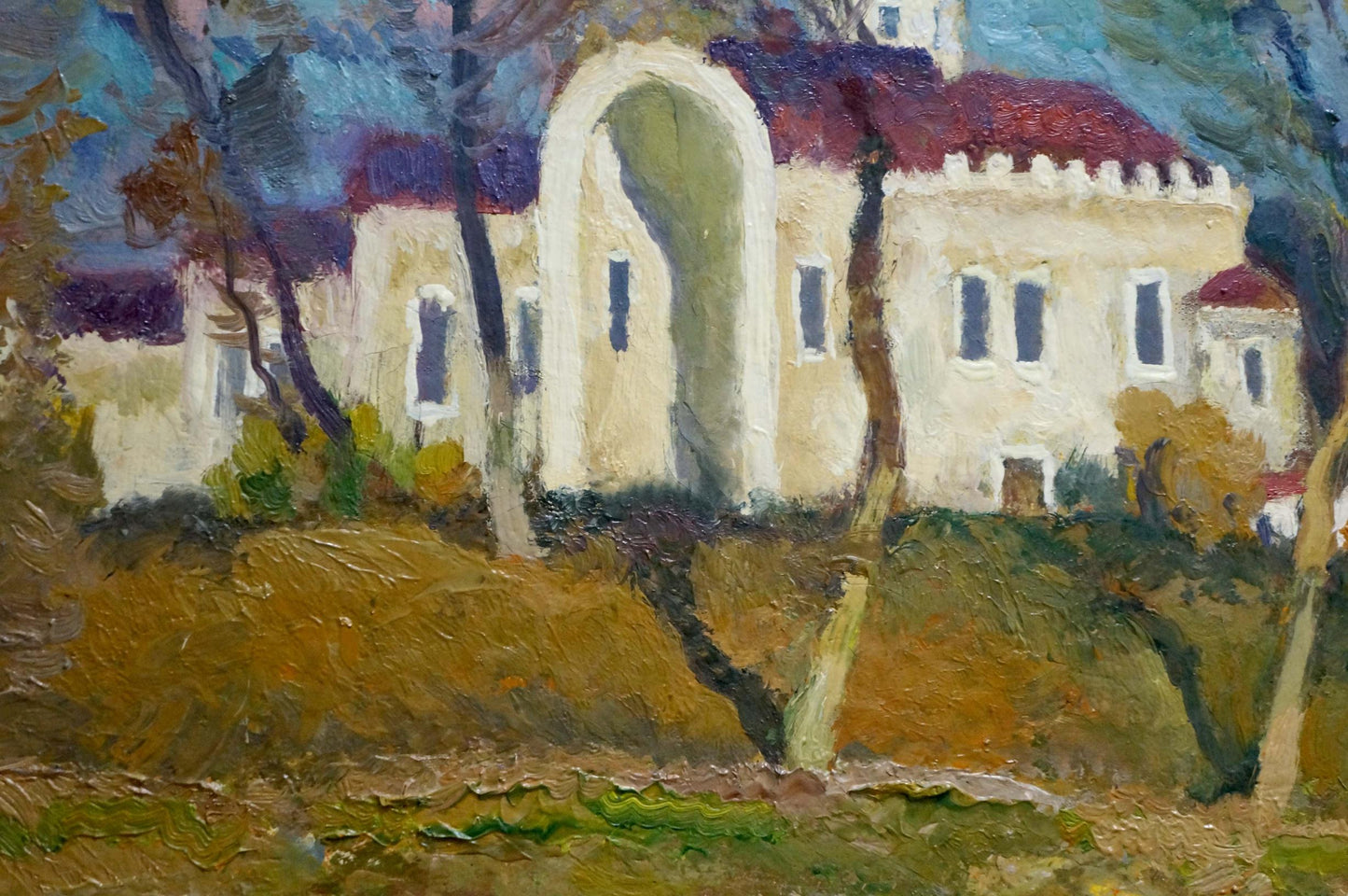 Oil painting by Museum Mynka Alexander Fedorovich: cream stone building with red roof