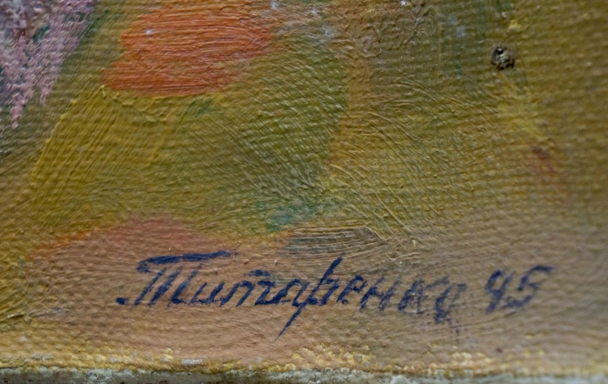 Back of oil painting Girls in autumn forest by Odarka Tytarenko with п. signature