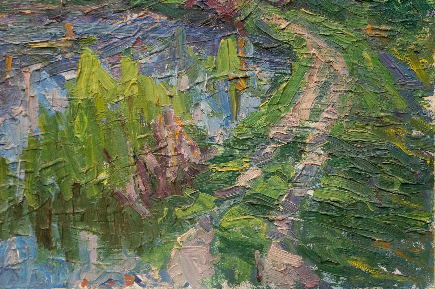 Oil painting of house by lake by Dupliy Sergey Alexandrovich