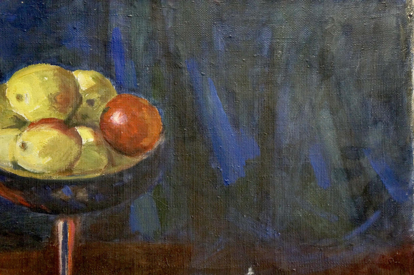 Oil painting by Golub Stepan Filippovich: bowl with yellow and red apples