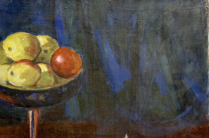 Oil painting by Golub Stepan Filippovich: bowl with yellow and red apples