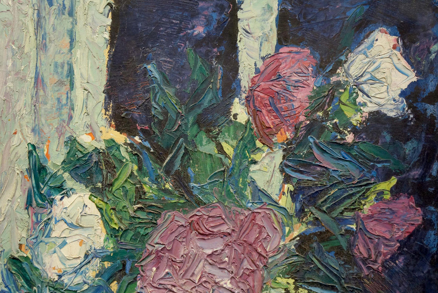 Vibrant oil painting of pink white floral arrangement by Dupliy Sergey Alexandrovich