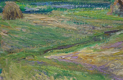 Textured impressionist oil painting of plowed green field by Dupliy Sergey Alexandrovich