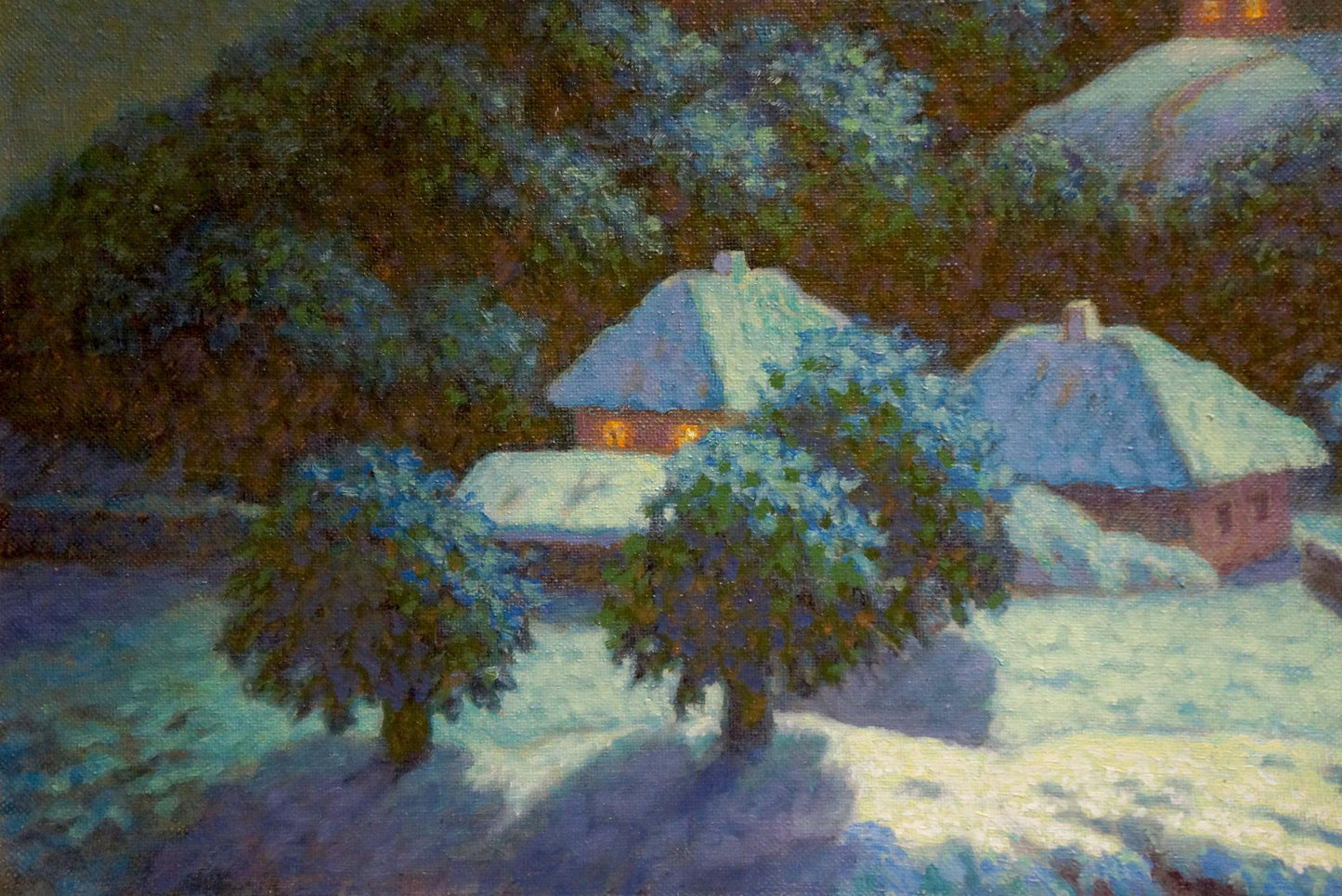 Snow-covered thatched cottages in winter fairy tale by Volik Pavel Ivanovich
