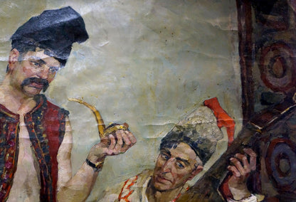 Oil painting of Cossack veterans portrait by Maria Titarenko