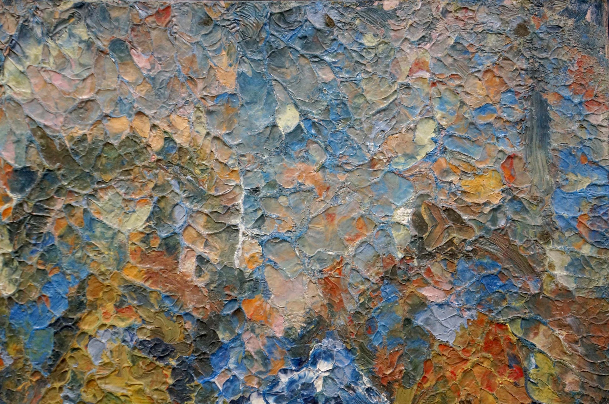 Abstract oil painting Like in fog by Dupliy Sergey Alexandrovich with impasto blue orange tones