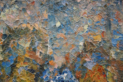 Abstract oil painting Like in fog by Dupliy Sergey Alexandrovich with impasto blue orange tones