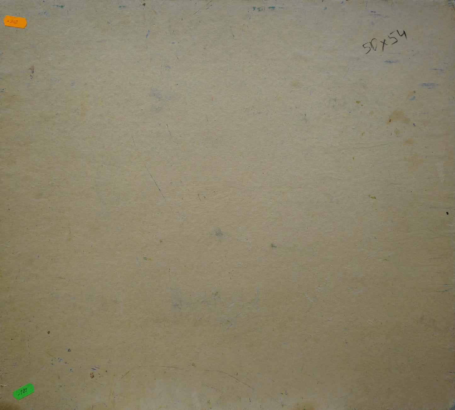 Back of abstract oil painting Like in fog by Dupliy Sergey Alexandrovich on beige textured canvas