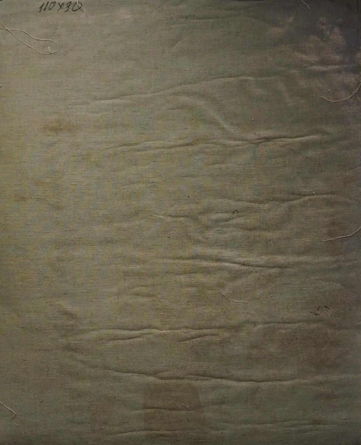 Weathered beige canvas back of Maria Titarenko oil portrait of man