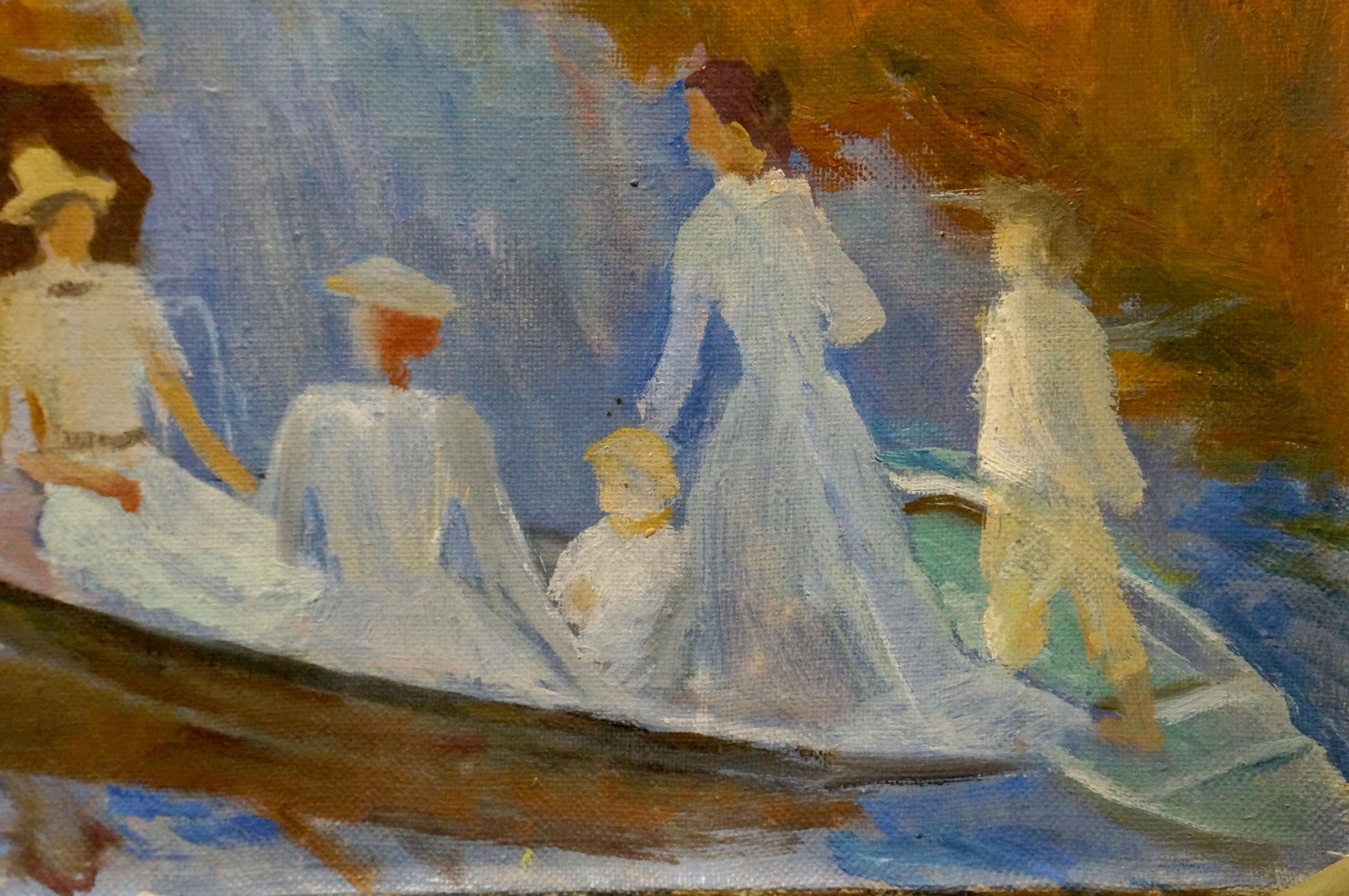 Oil painting of people by river by Titarenko Maria Anatolyevna