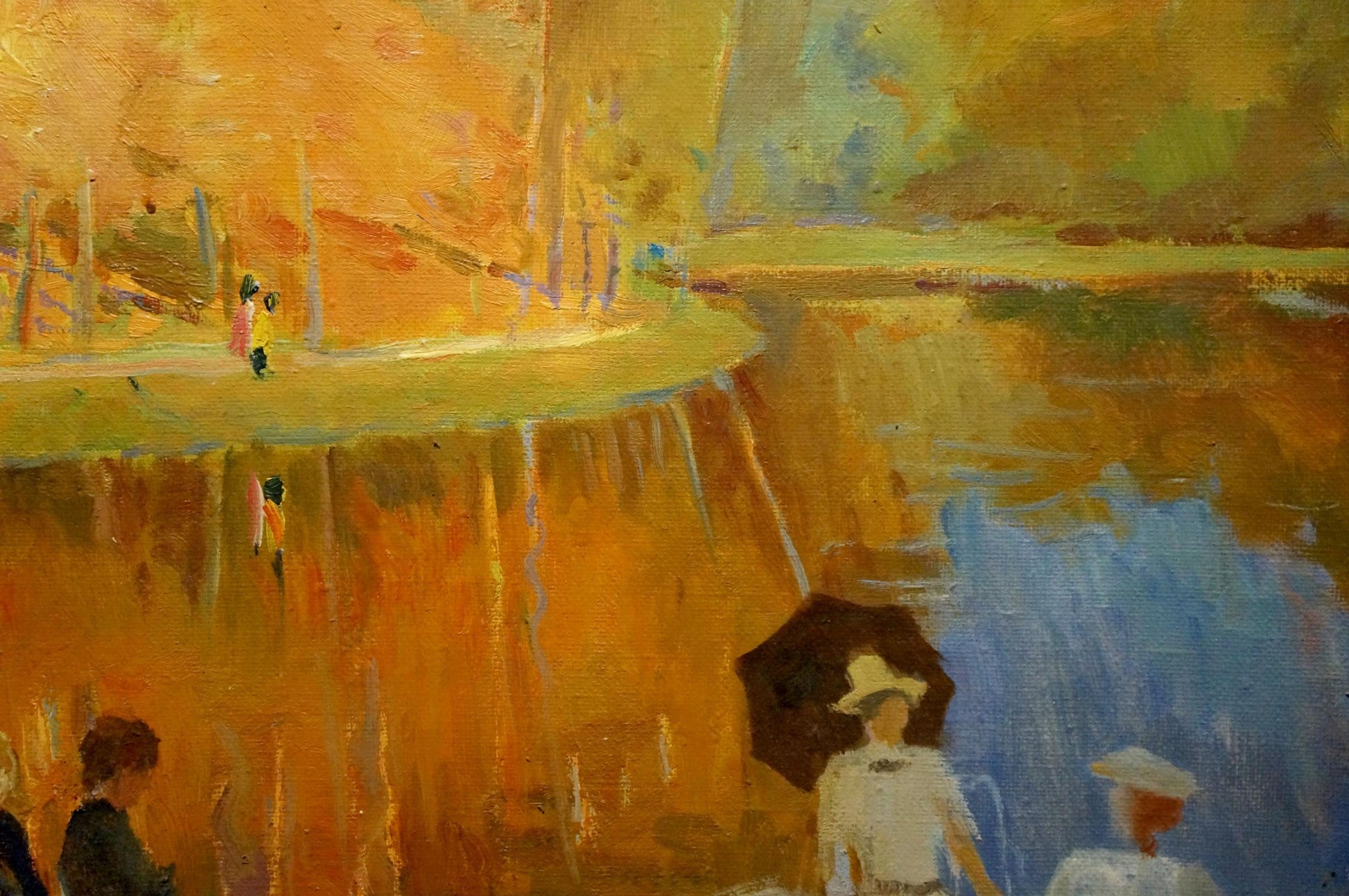 Oil painting by Titarenko Maria Anatolyevna: woman in white dress by river