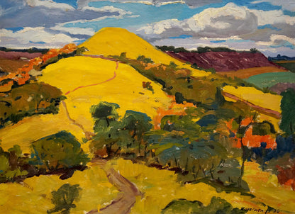 Oil painting of vibrant yellow mountain hill by Korostelev Vladimir Alexandrovich