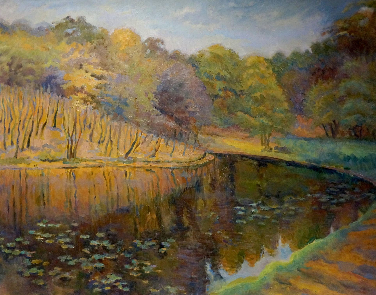 Serene oil painting of forest pond by Titarenko Maria Anatolyevna