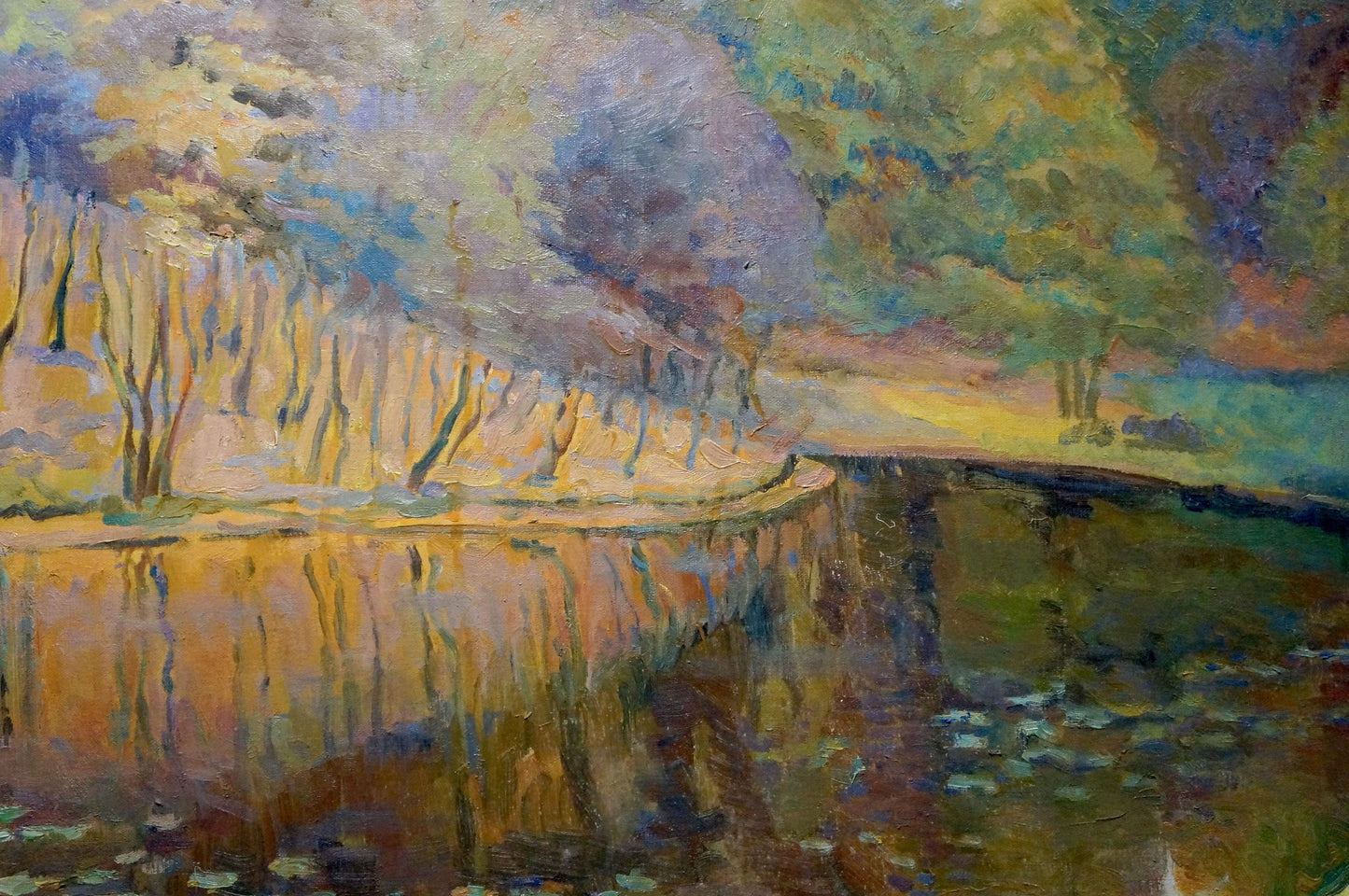Serene oil painting of forest pond with lily pads by Titarenko Maria Anatolyevna