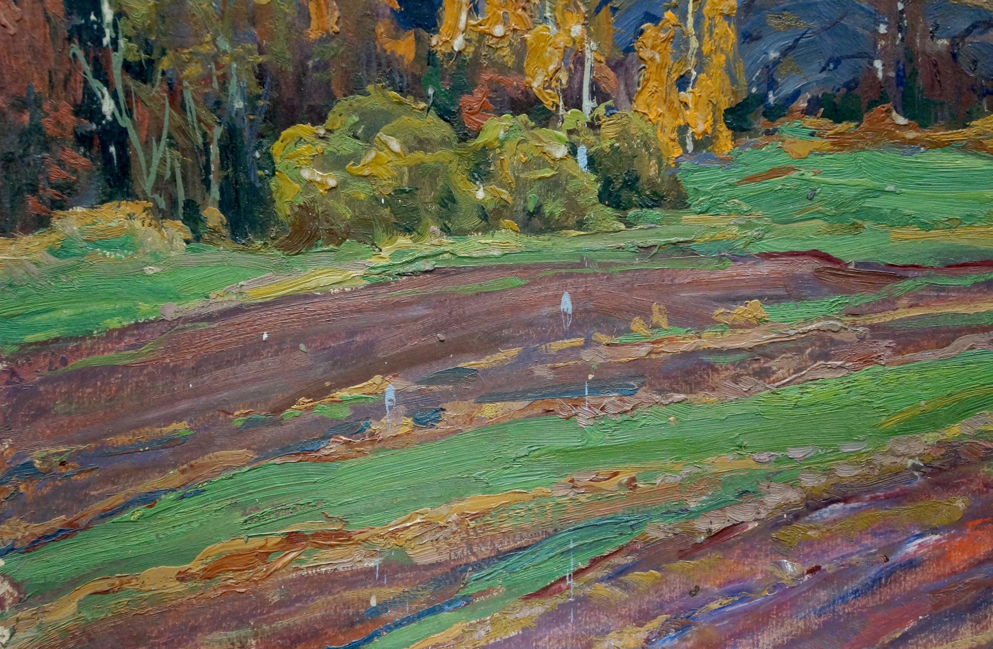 Oil painting Autumn came by Fomin Anatoly Nikiforovich, vibrant autumn landscape