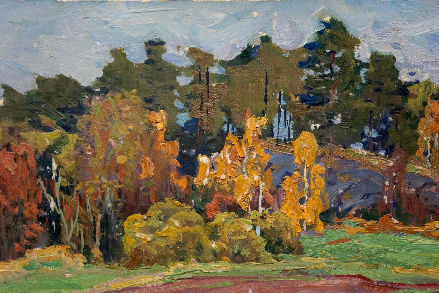 Oil painting Autumn came by Fomin Anatoly Nikiforovich, textured forest scene
