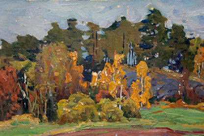 Oil painting Autumn came by Fomin Anatoly Nikiforovich, textured forest scene