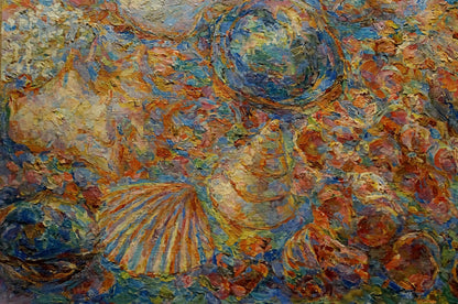 Vibrant oil painting of textured seashells by Tytarenko Odarka Anatoliivna
