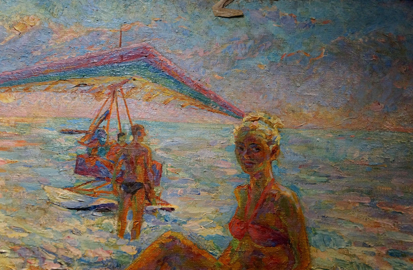 Vibrant oil painting by Tytarenko Odarka Anatoliivna: woman in red bikini on beach
