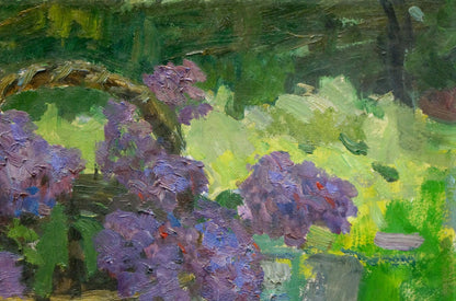 Oil painting of purple lilac blossoms by Stepan Filippovich Golub