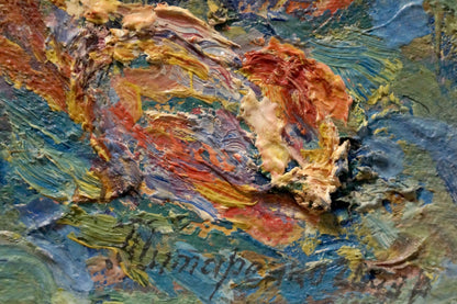 Oil painting On the Sea by Tytarenko Odarka Anatoliivna, impasto orange, yellow, blue