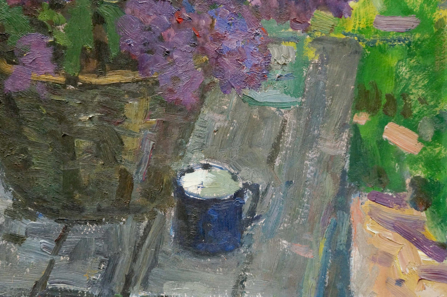 Oil painting Lilac with dark blue ceramic mug by Stepan Filippovich Golub