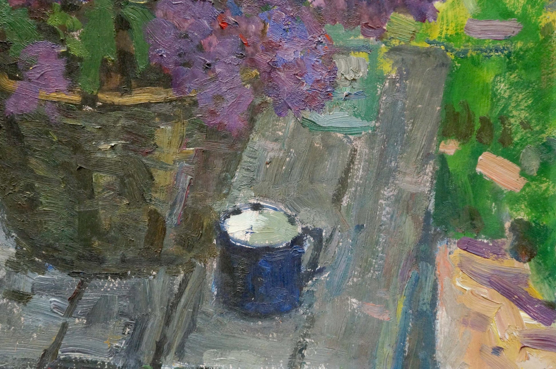 Oil painting Lilac with dark blue ceramic mug by Stepan Filippovich Golub