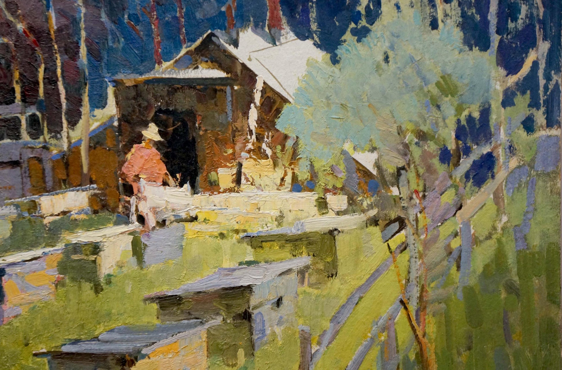 Oil painting of rustic wooden shed by Serbutovsky Andrey Andreevich