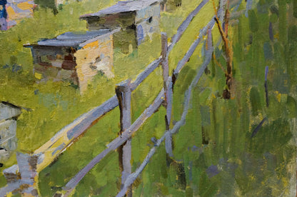 Oil painting Apiary by Serbutovsky Andrey Andreevich: rustic wooden fence