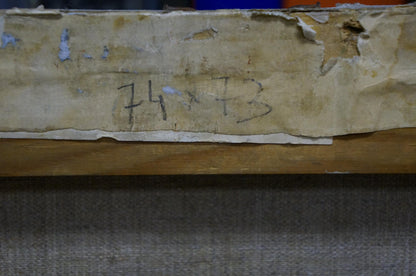 Weathered beige paper label on back of Village oil painting by Filbert Alexander Alexandrovich