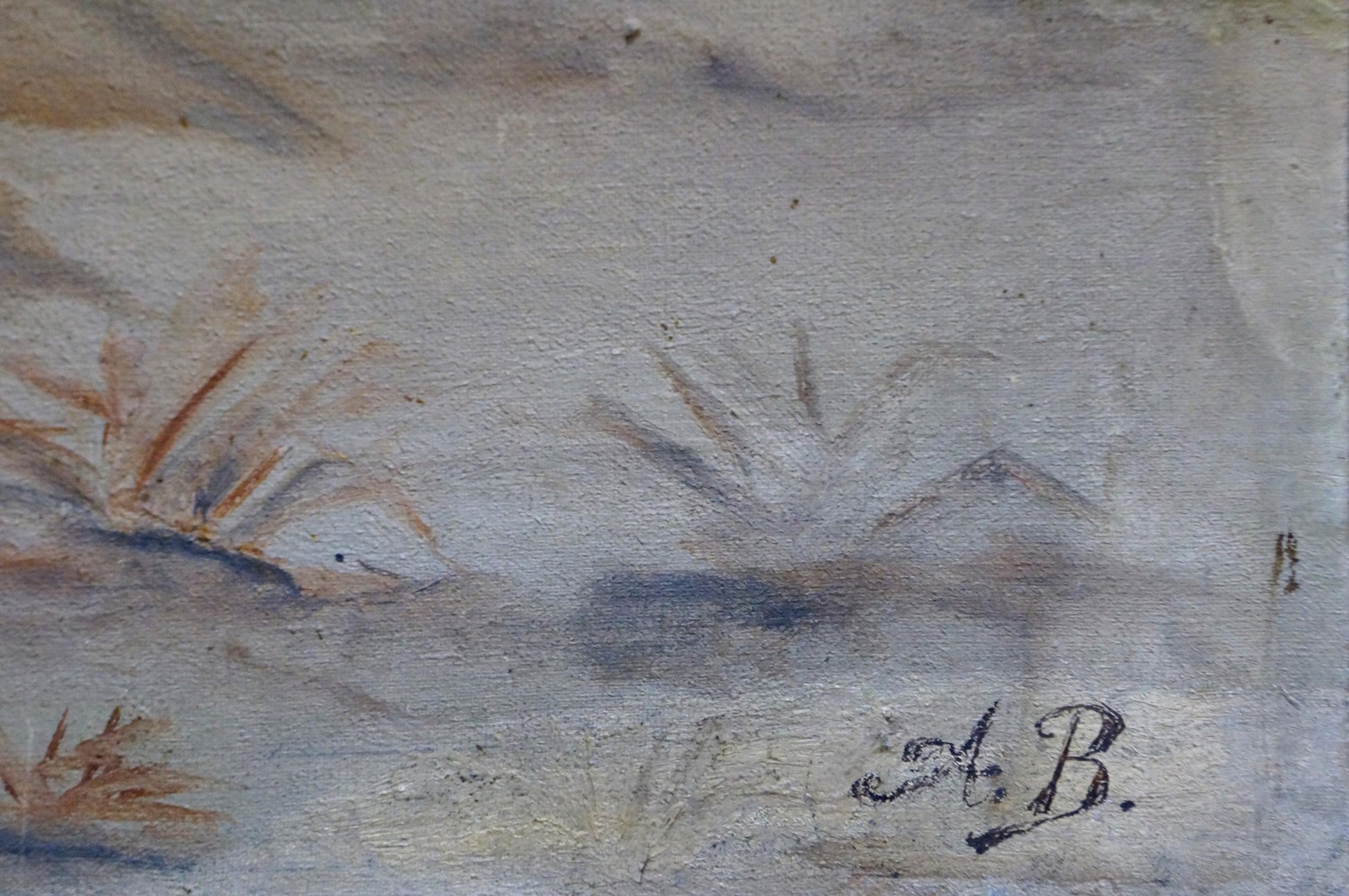 Oil painting On the Hunt: watercolor dry grasses in earthy tones, pale gray sky