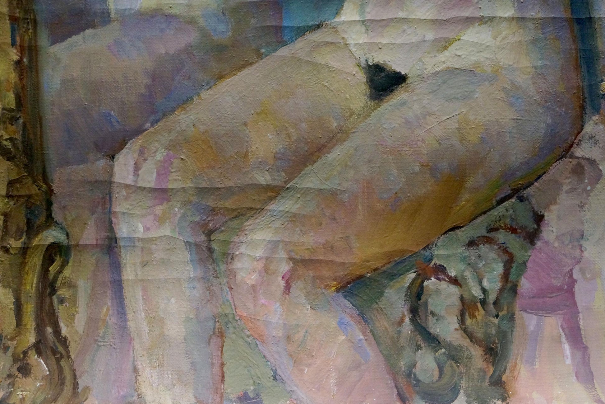 Impressionistic oil painting of female figure legs by Maria Titarenko