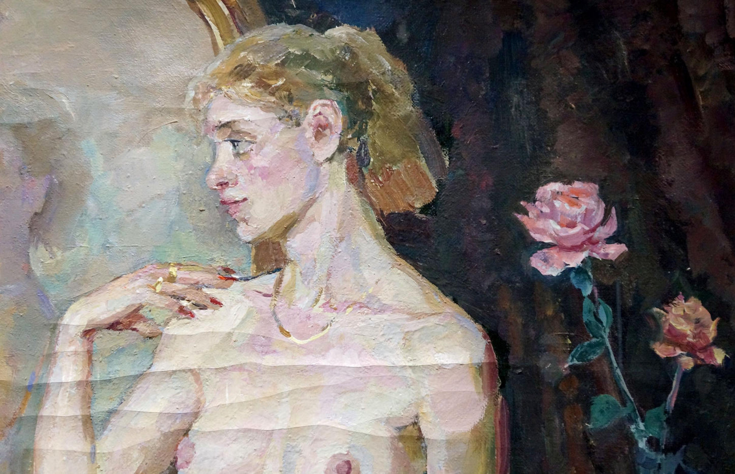 Impressionistic oil painting of female figure Maria Titarenko with blonde bun