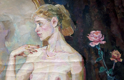 Impressionistic oil painting of female figure Maria Titarenko with blonde bun