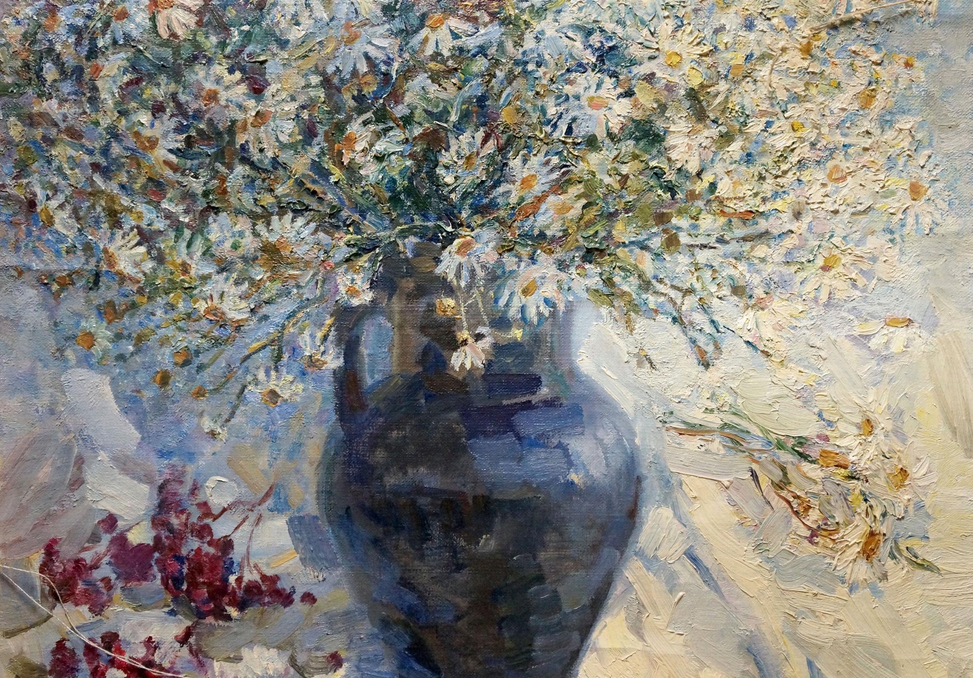 Oil painting of autumn bouquet with white daisies by Titarenko Maria Anatolyevna