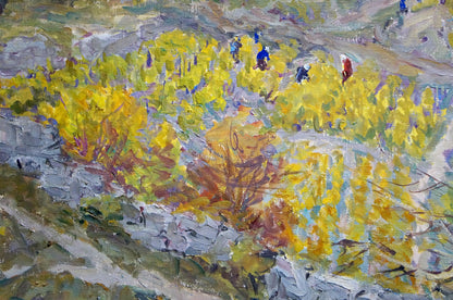 Vibrant impasto oil painting of yellow orange vegetable gardens by Basov Yakov Alexandrovich