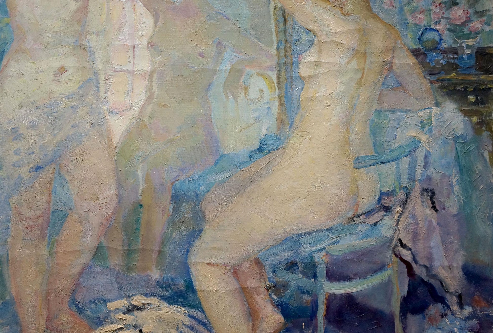 Oil painting of female figures at mirror by Maria Titarenko