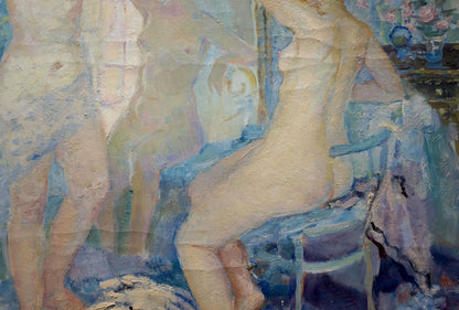 Oil painting of female figures at mirror by Maria Titarenko