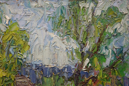 Abstract impressionist oil painting of house by the shore by Dupliy Sergey Alexandrovich